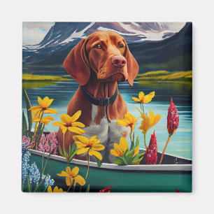 Vizsla on a Paddle: A Scenic Adventure Magnet