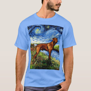 Vizsla on River Bank Starry Night Dog Art by Aja13 T-Shirt