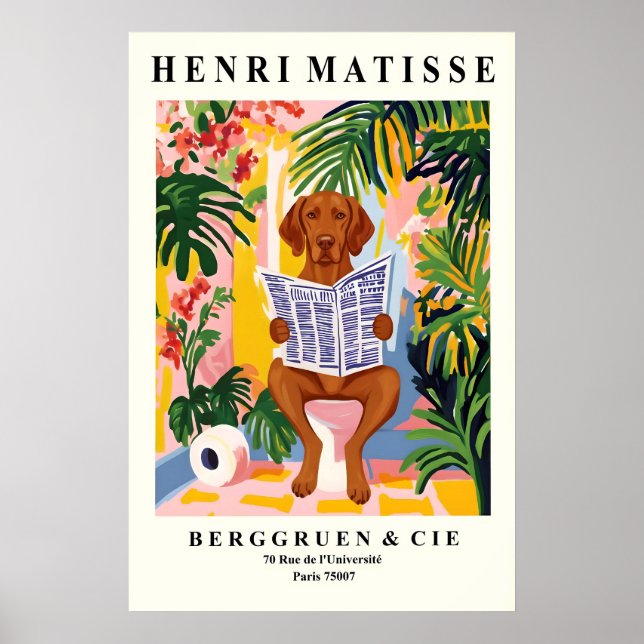 Vizsla on Toilet Wall Art - Funny Matisse Bathroom (Front)