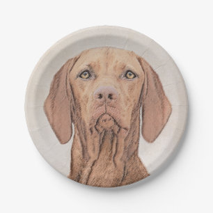 Vizsla Painting - Cute Original Dog Art Paper Plate