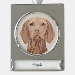 Vizsla Painting - Cute Original Dog Art Silver Pla Plated Banner Ornament