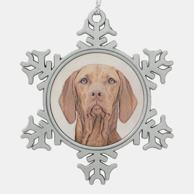 Vizsla Painting - Cute Original Dog Art Snowflake Pewter Christmas Ornament (Front)