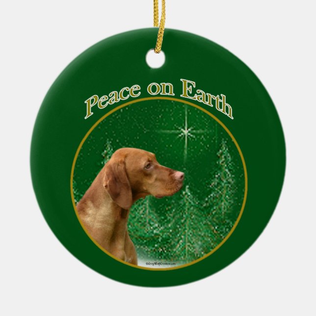 Vizsla Peace Ceramic Tree Decoration (Front)