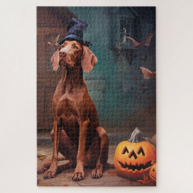 Vizsla Pumpkins Halloween Scary  Jigsaw Puzzle (Vertical)