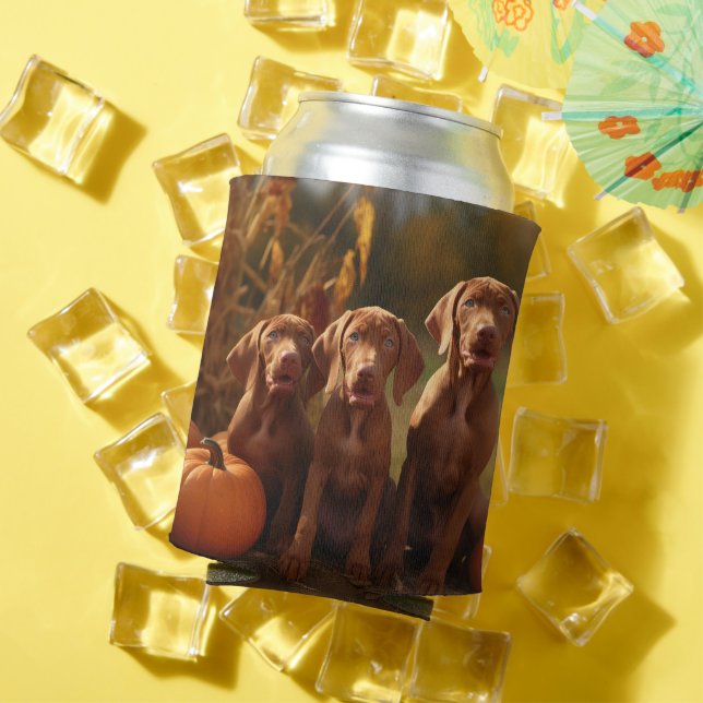 Vizsla Puppy Autumn Delight Pumpkin Can Cooler (In Situ Summer)