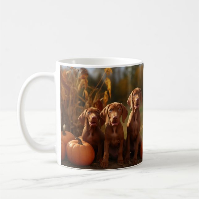 Vizsla Puppy Autumn Delight Pumpkin Coffee Mug (Left)