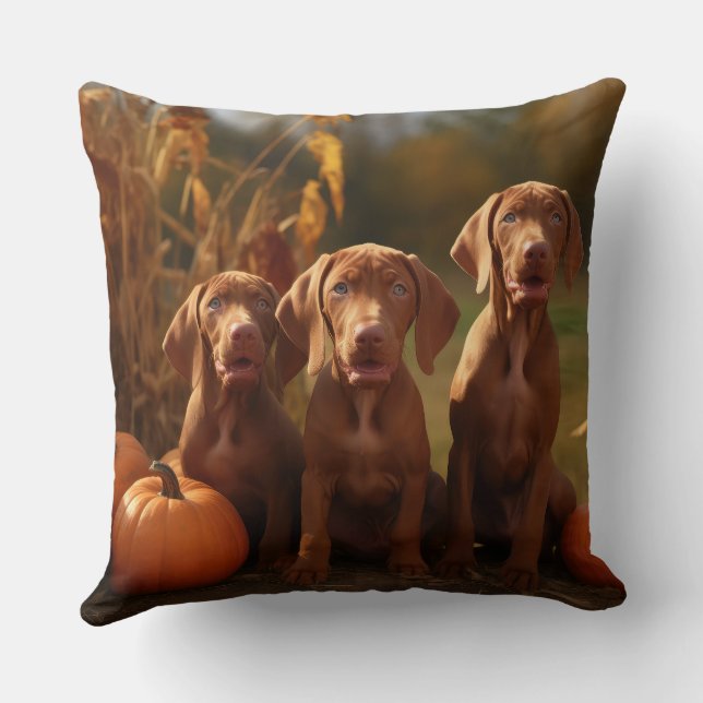 Vizsla Puppy Autumn Delight Pumpkin Cushion (Back)