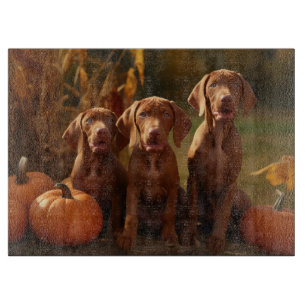 Vizsla Puppy Autumn Delight Pumpkin Cutting Board