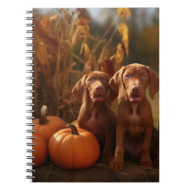 Vizsla Puppy Autumn Delight Pumpkin Notebook (Front)