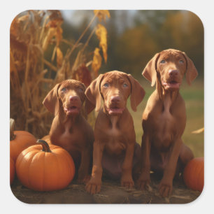 Vizsla Puppy Autumn Delight Pumpkin Square Sticker