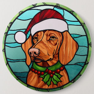 Vizsla Stained Glass Christmas 6 Cm Round Badge