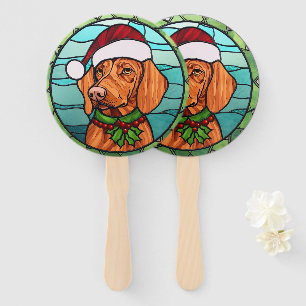 Vizsla Stained Glass Christmas Hand Fan
