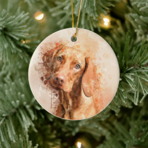 Vizsla Watercolour Ceramic Tree Decoration