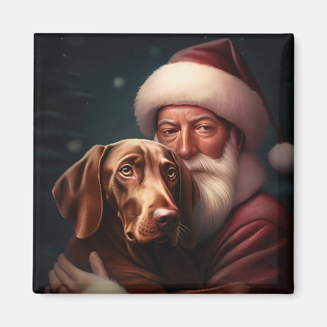 Vizsla With Santa Claus Festive Christmas Magnet (Front)