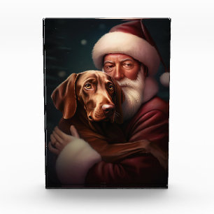 Vizsla With Santa Claus Festive Christmas Photo Block