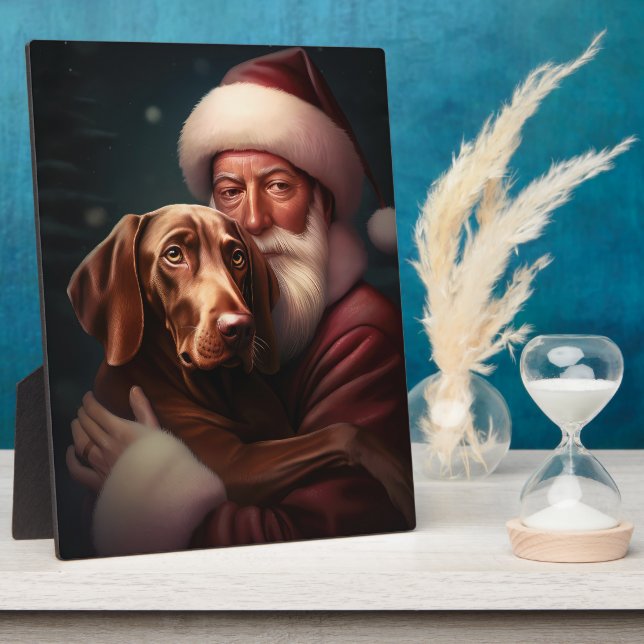 Vizsla With Santa Claus Festive Christmas Plaque (Side)