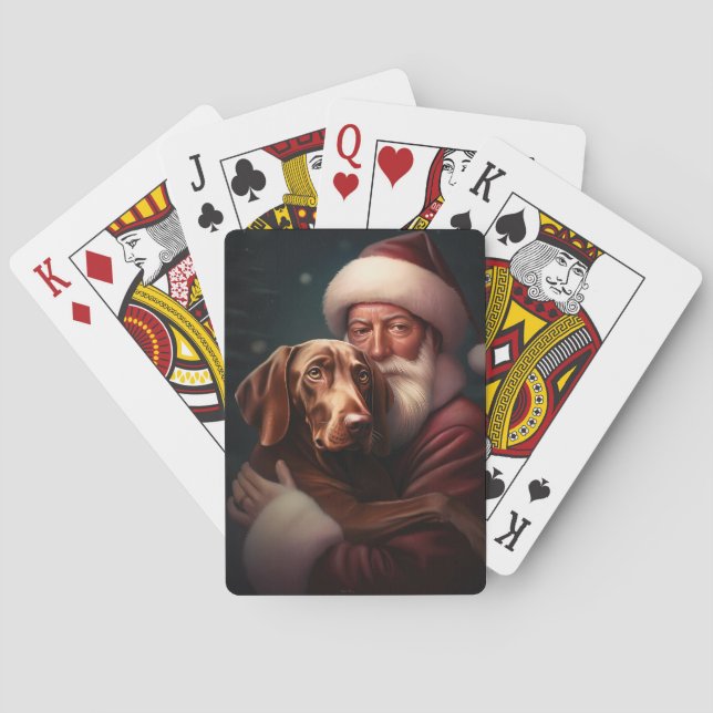 Vizsla With Santa Claus Festive Christmas Playing Cards (Back)