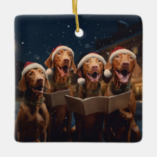 Vizslas Christmas Caroling Festive Holiday Ceramic Ornament