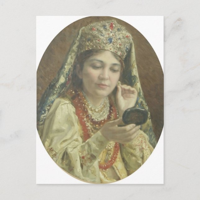 Vladimir Makovsky-Young Lady Looking into a Mirror Postcard (Front)