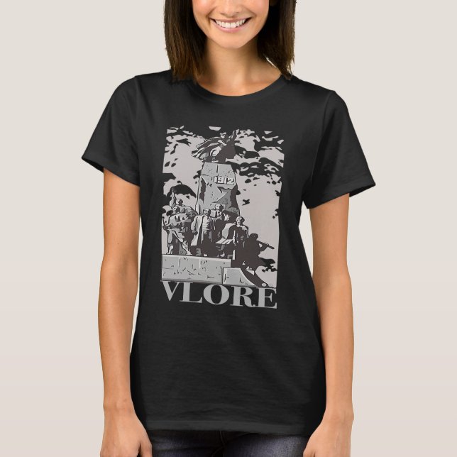 Vlorë Vlore Albania City Skyline Silhouette Outlin T-Shirt (Front)