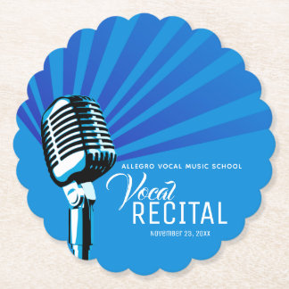 Vocal recital classic microphone music blue paper coaster