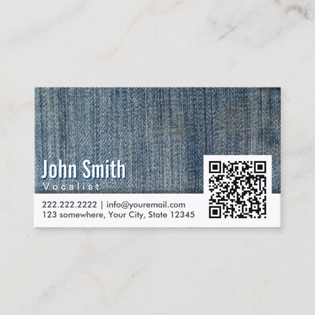 Vocalist Blue Jeans QR Code Business Card (Front)