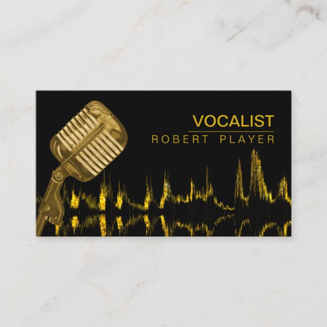 Vocalist Singer DJ Music Teacher Microphone Gold Business Card (Front)