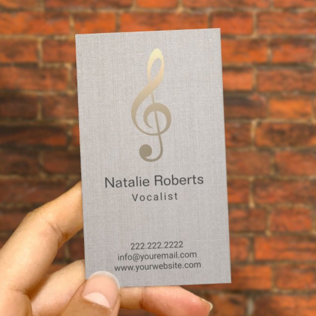 Vocalist Singer Musical Clef Logo Linen Music Business Card (Creator Uploaded)