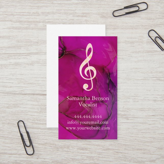 Vocalist Singer Musical Clef Logo Rose Gold Music  Business Card (Front/Back In Situ)