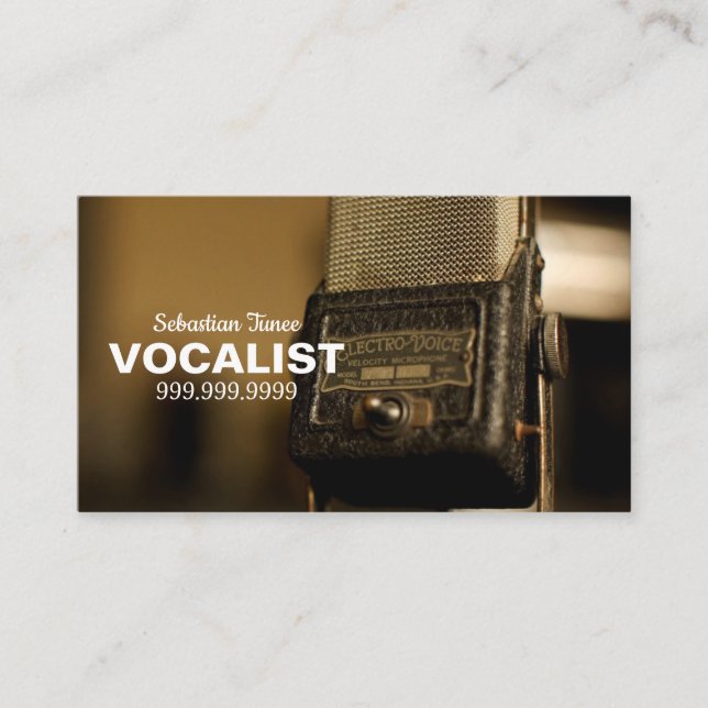 Vocalist, Singer, Performer, Music, Lessons Mic Business Card (Front)