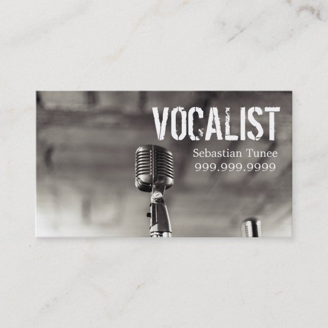 Vocalist, Singer, Performer, Music, Lessons Mic Business Card (Front)