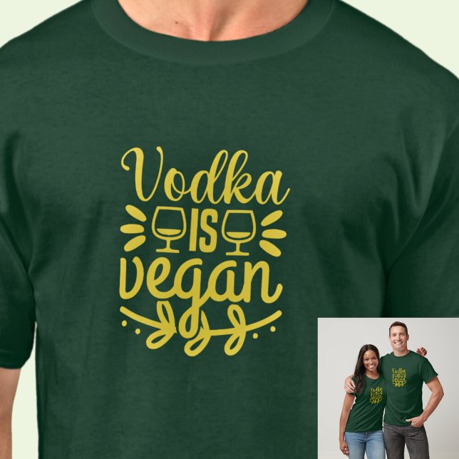 Vodka is Vegan - Wine Glasses - on Dark Colour T-Shirt (Creator Uploaded)