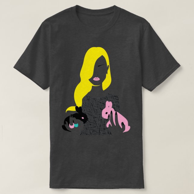 Vogue style woman with two rabbits gemini horoscop T-Shirt (Design Front)