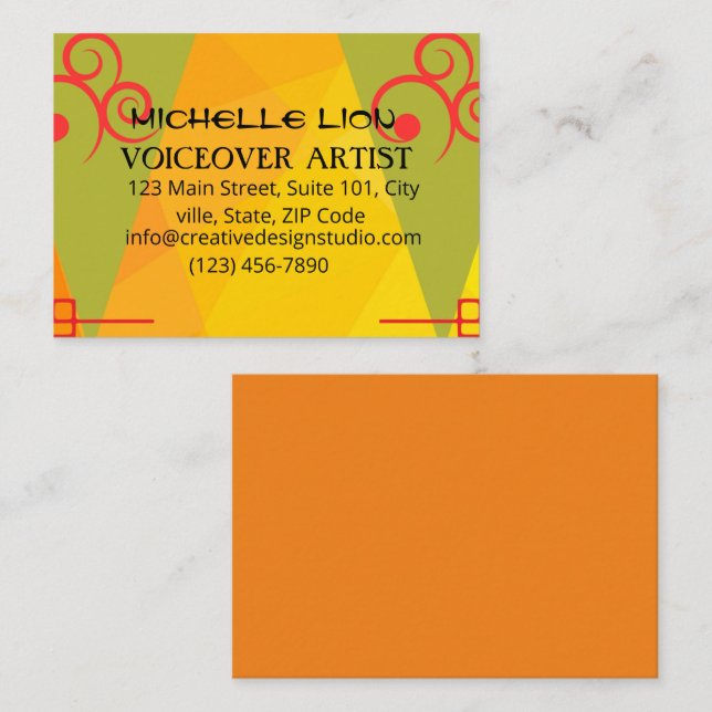 Voiceover Artist Modern Yellow Business Card (Front/Back)