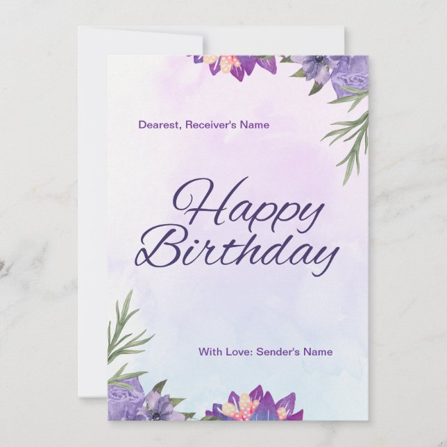 Voilet flower Delicate Floral Birthday Card (Front)