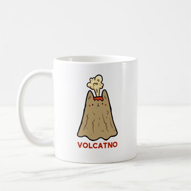 Vol-cat-no Cute Cat Pun Mug (Left)