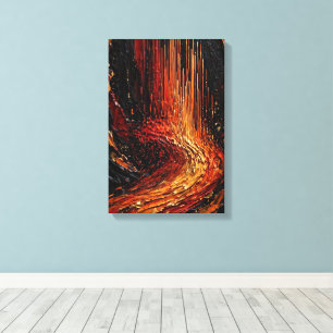Volcanic Datafall - Molten Gold and Crimson Canvas Print