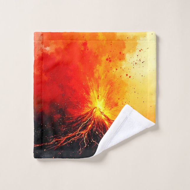 Volcanic Eruption Abstract Art Bath Towel Set (Wash Cloth)