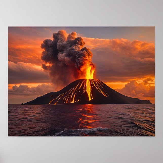 Volcanic Eruption in the Ocean Poster (Front)