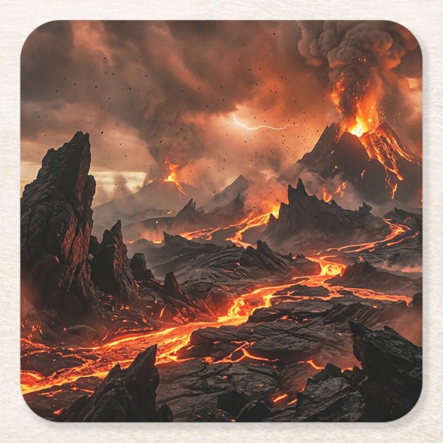 Volcanic Lava Square Paper Coaster (Front)