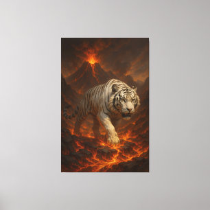 Volcanic White Tiger Inferno King of the Fire R Canvas Print