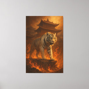 Volcanic White Tiger Inferno King of the Fire Re Canvas Print