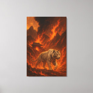 Volcanic White Tiger Inferno King of the Fire Re Canvas Print