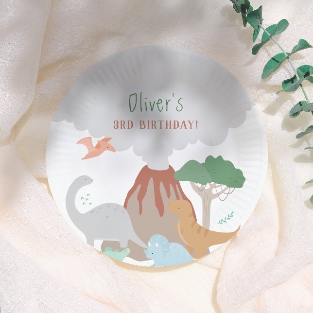 Volcano Dinosaur Boy Birthday Paper Plate (Creator Uploaded)