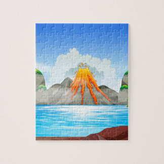 Volcano eruption at the lake jigsaw puzzle