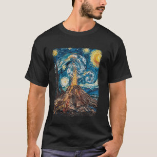 Volcano Geology Magma Lava Starry Night Painting T-Shirt