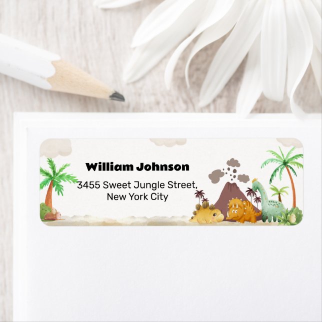 Volcano Hatching Dino Baby Shower Return Address (Insitu)