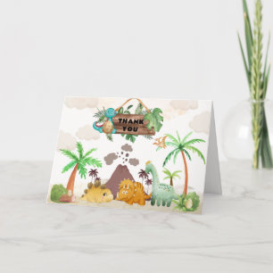 Volcano Hatching Soon Dinosaur Boy Baby Shower  Thank You Card