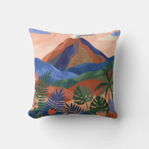 Volcano Landscape Throw Pillow