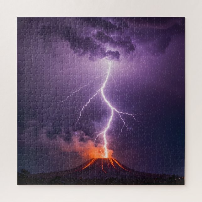 Volcano Lightning Eruption Dramatic Night Jigsaw Puzzle (Vertical)